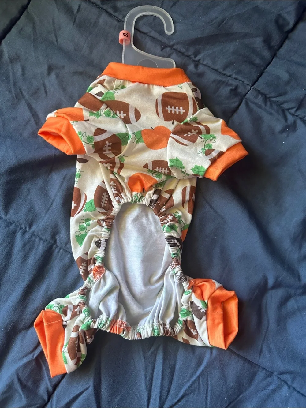 Dog outfit pumpkins, and football extra small